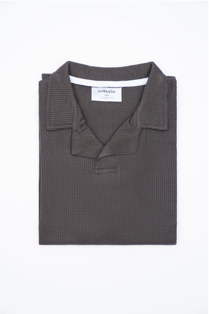 Muraqsh Ready To Wear Solids Waffle Men Waffle Heather Grey Revere Polo ABD-WHGRP - Summer Collection