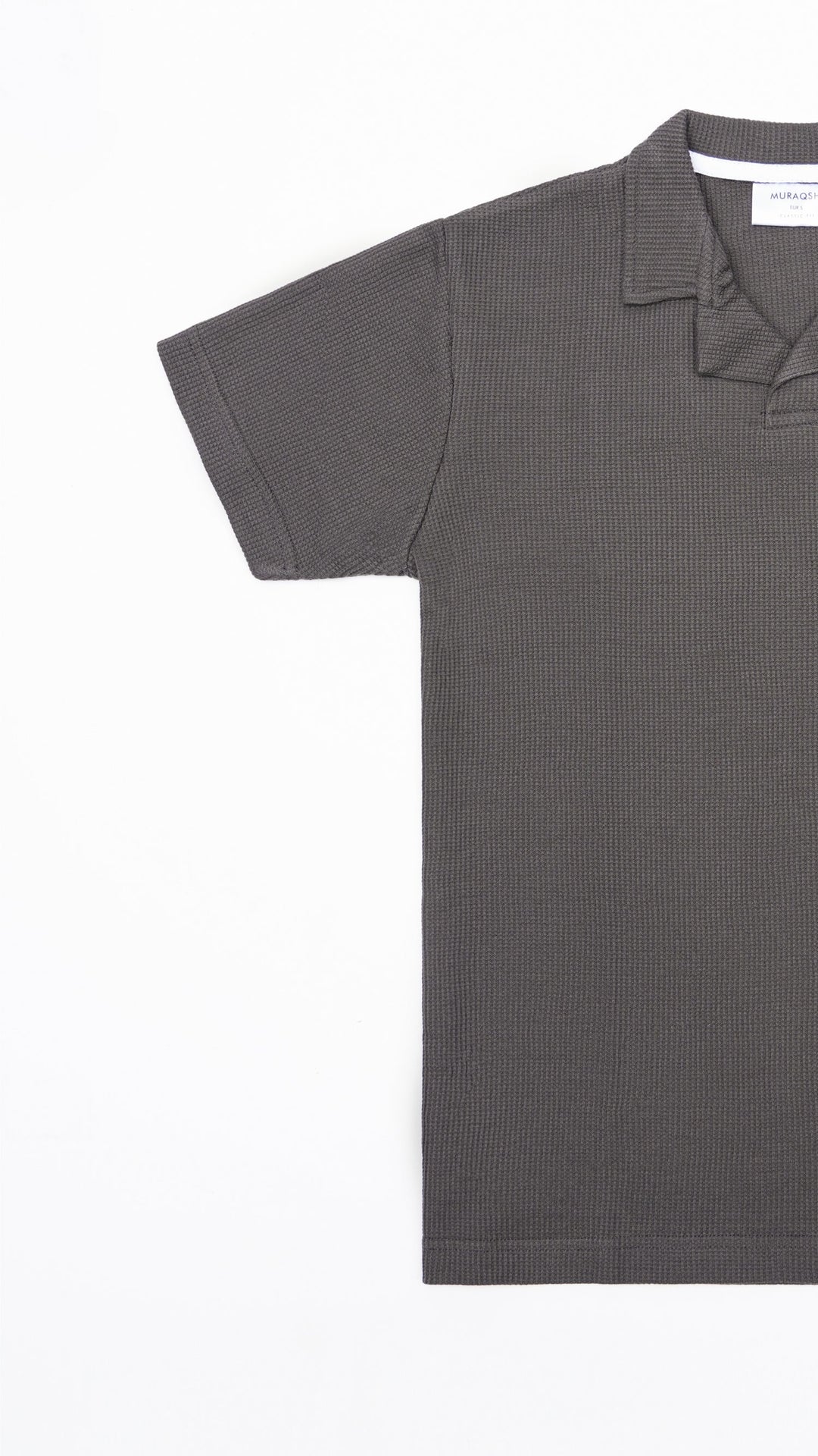 Muraqsh Ready To Wear Solids Waffle Men Waffle Heather Grey Revere Polo ABD-WHGRP - Summer Collection