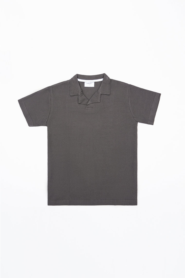 Muraqsh Ready To Wear Solids Waffle Men Waffle Heather Grey Revere Polo ABD-WHGRP - Summer Collection