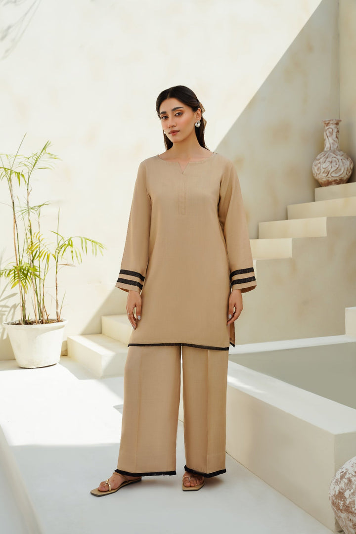 Divinely Crafted Pret Solids Cotton Silk 2 Piece Sandy Brown