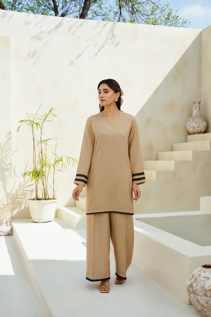 Divinely Crafted Pret Solids Cotton Silk 2 Piece Sandy Brown