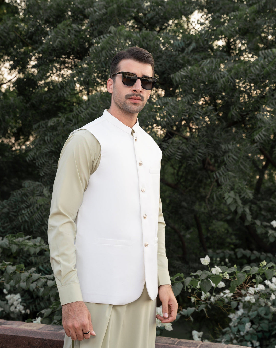 Muraqsh Ready To Wear Solids Cotton Men Off White Suiting Waistcoat Round Cut MURW - Summer Collection