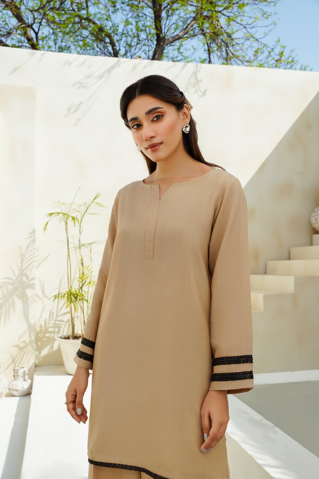 Divinely Crafted Pret Solids Cotton Silk 2 Piece Sandy Brown