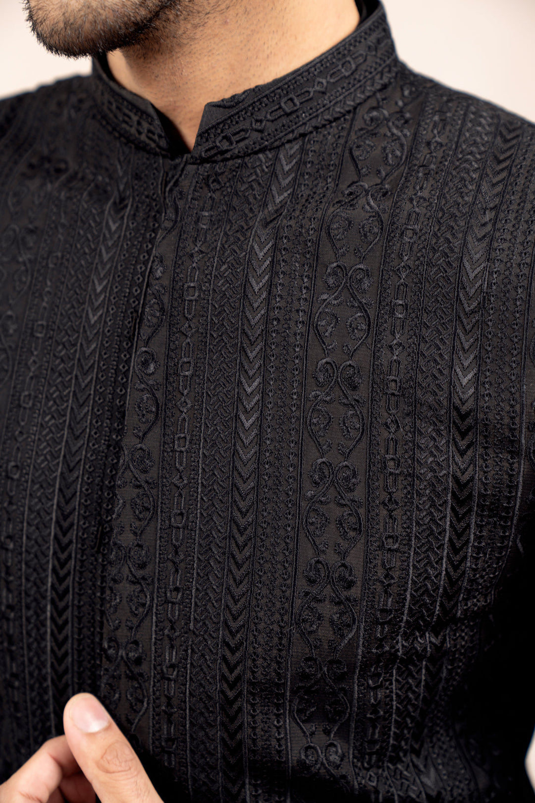 Muraqsh Ready To Wear Embroidered Cotton Men Black Cross Stitched Prince Coat MUR-BCSEP - Summer Collection