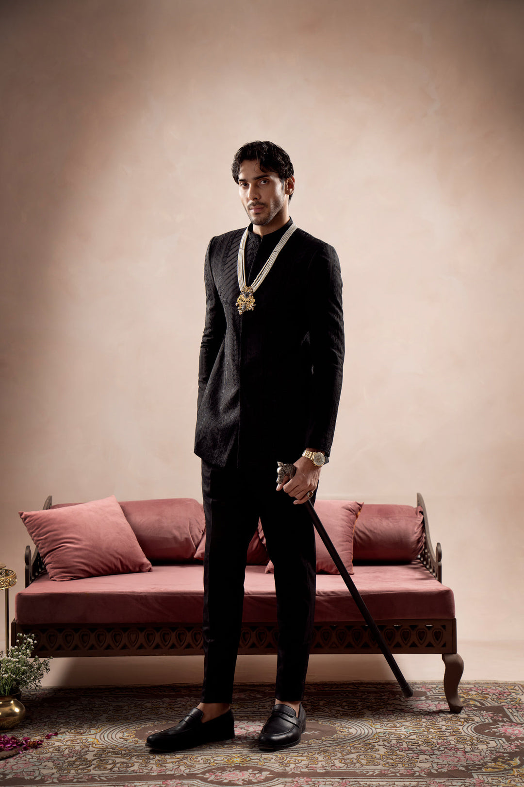 Muraqsh Ready To Wear Embroidered Cotton Men Black Royal Prince Coat with Trouser ABD-BREPC - Summer Collection