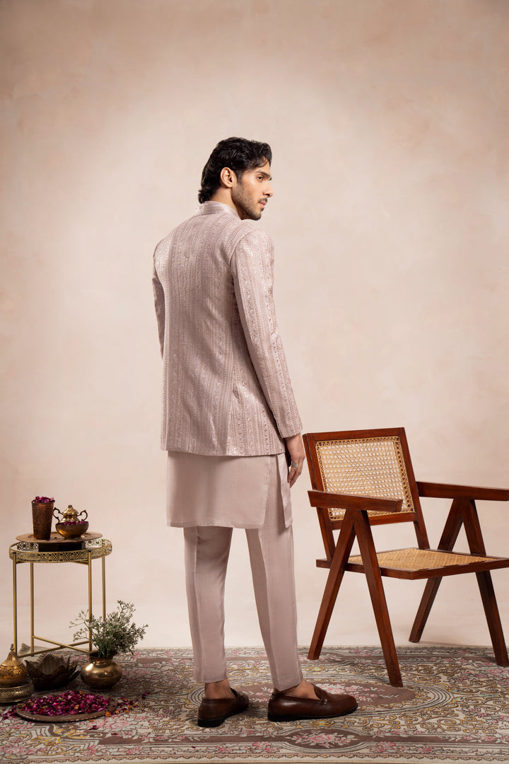 Muraqsh Ready To Wear Embroidered Cotton Men Pink Loop Kurta Trouser with Falling Open Prince Coat ABD-PLKTW - Summer Collection