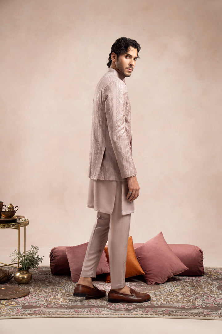 Muraqsh Ready To Wear Embroidered Cotton Men Pink Falling Prince Coat MUR-PFEPC - Summer Collection