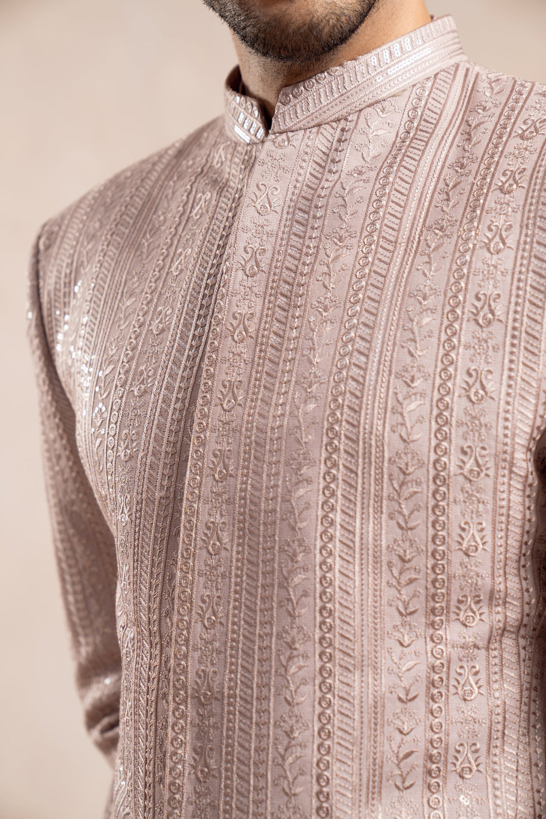 Muraqsh Ready To Wear Embroidered Cotton Men Pink Falling Prince Coat MUR-PFEPC - Summer Collection