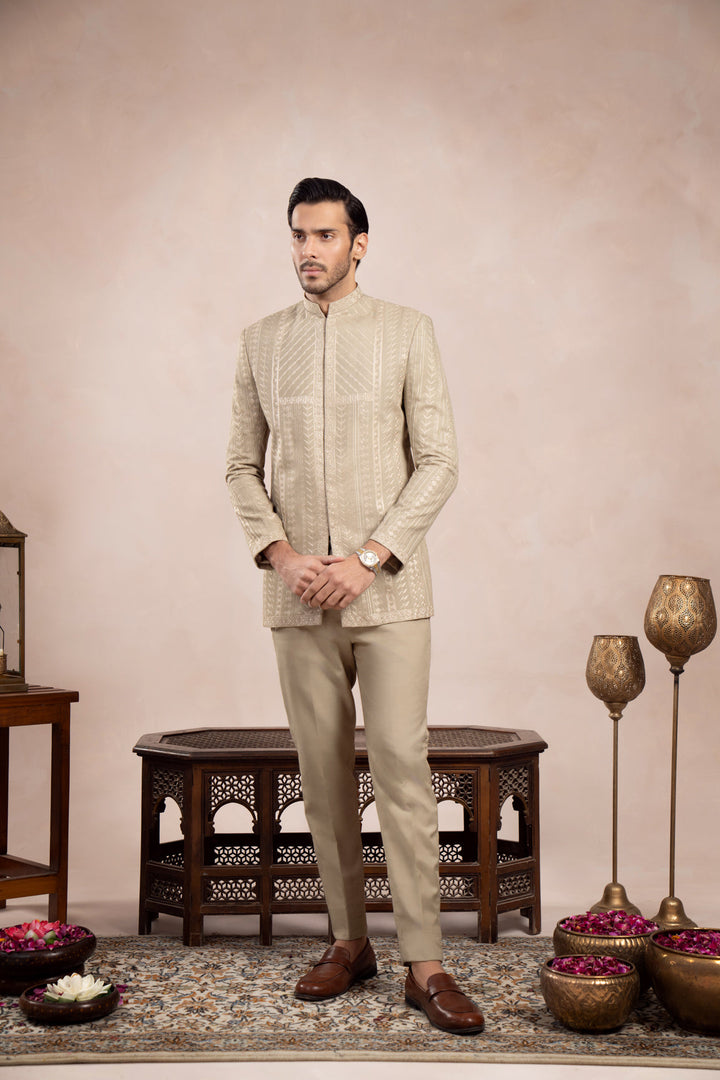 Muraqsh Ready To Wear Embroidered Cotton Men Royal Mint Prince Coat with Trouser ABD-RMEPC - Summer Collection