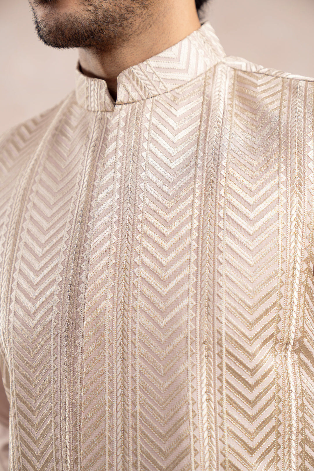 Muraqsh Ready To Wear Embroidered Cotton Men Coffee Beige Arrow Waistcoat MUR-CBAEW - Summer Collection