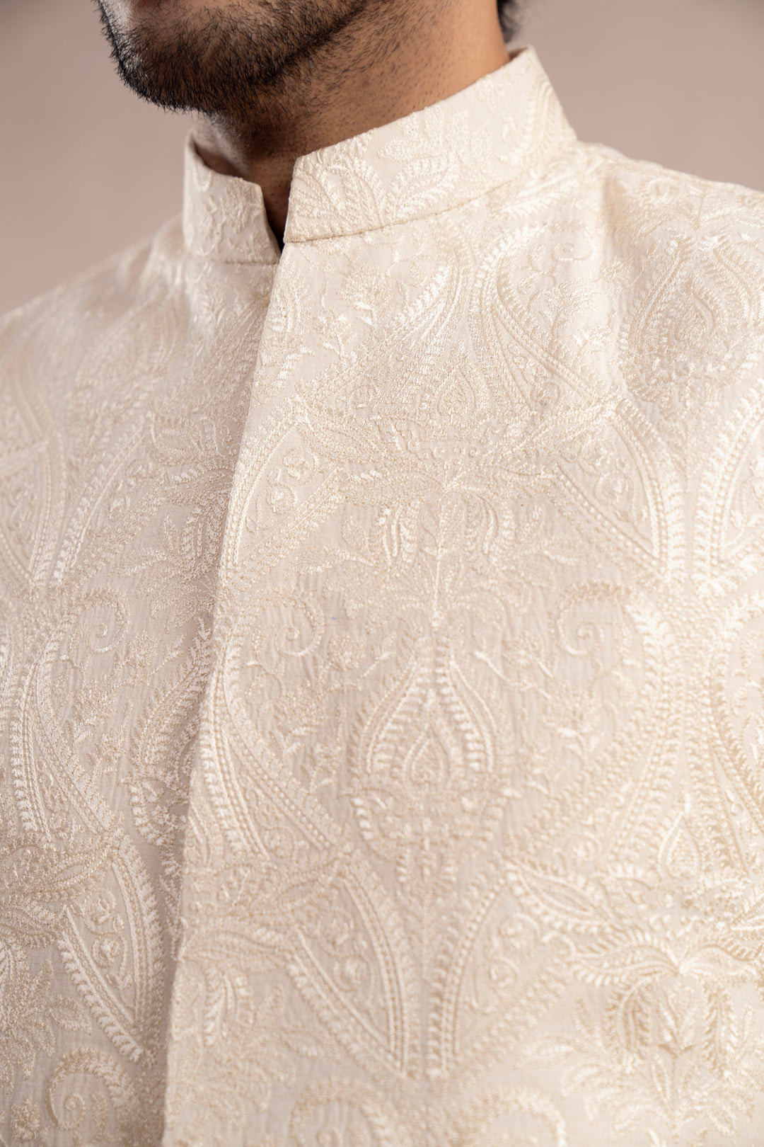 Muraqsh Ready To Wear Embroidered Bosky Men Bosky White Kurta Trouser with Cross Stitched Waistcoat  MUR-BWKTW - Summer Collection