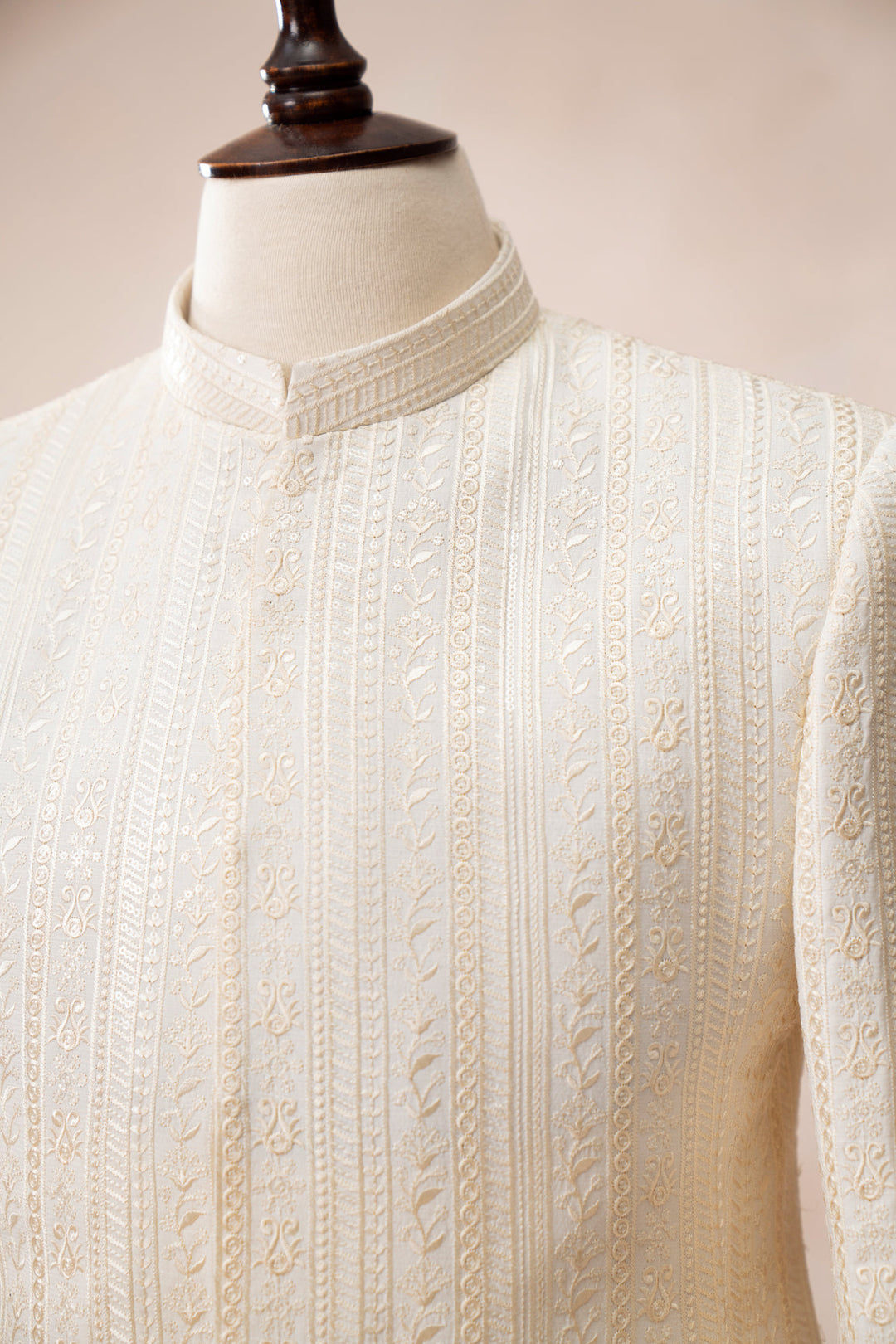 Muraqsh Ready To Wear Embroidered Bosky Men White Falling Prince Coat MUR-BWFEP - Summer Collection