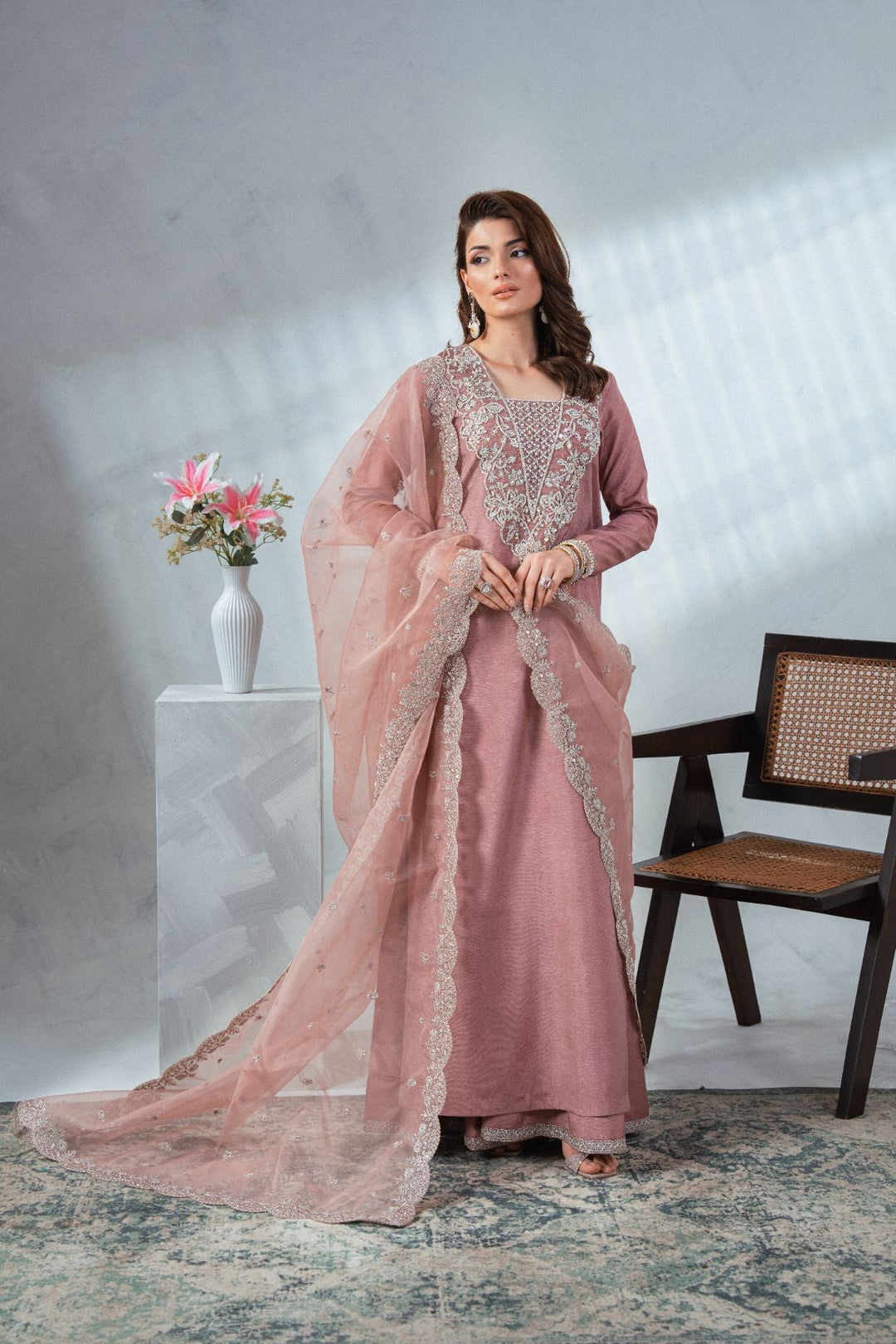 Soiree by Enzo Women RTW Hand work Silk 3 Piece Suit MAISON ROSE Festive Collection