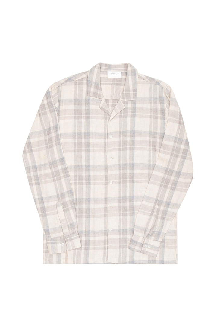 Muraqsh Ready To Wear Solids Cotton Men Off White Flannel Revere Shirt ABD-OWFRS - Summer Collection