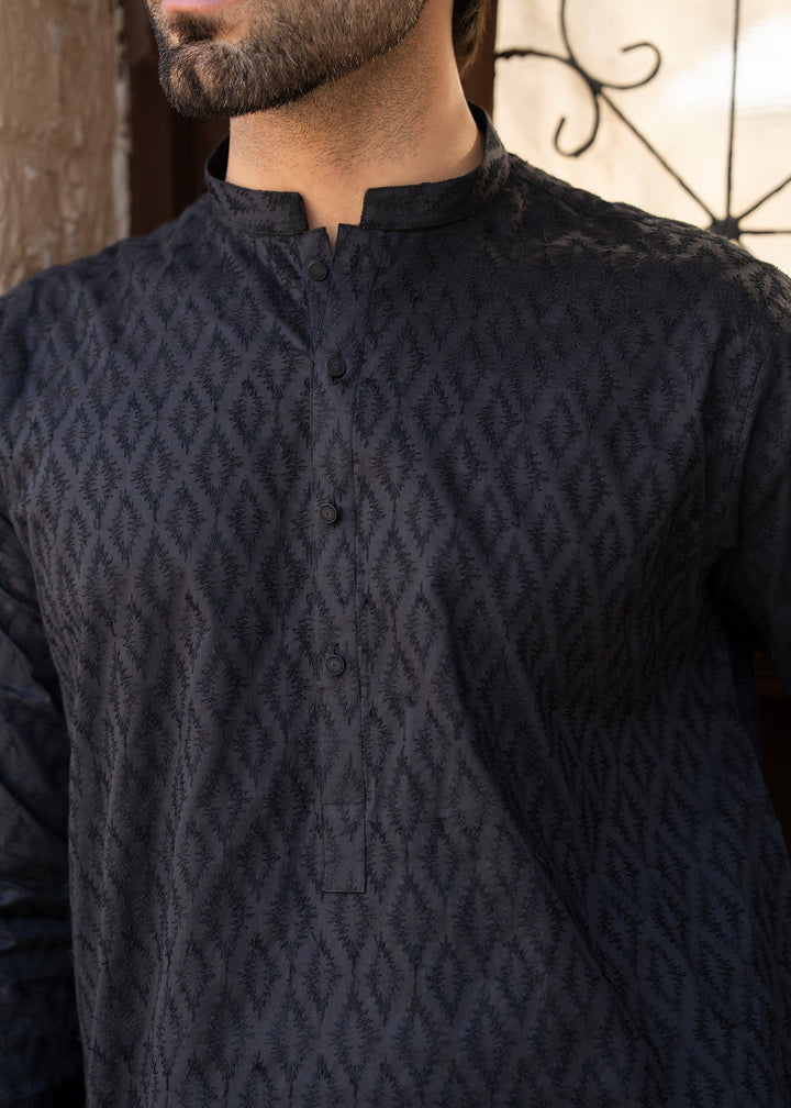 Noor e Eid by Buraq Mens RTW Embroidered Cotton 2 Piece Suit Black Casual Collection