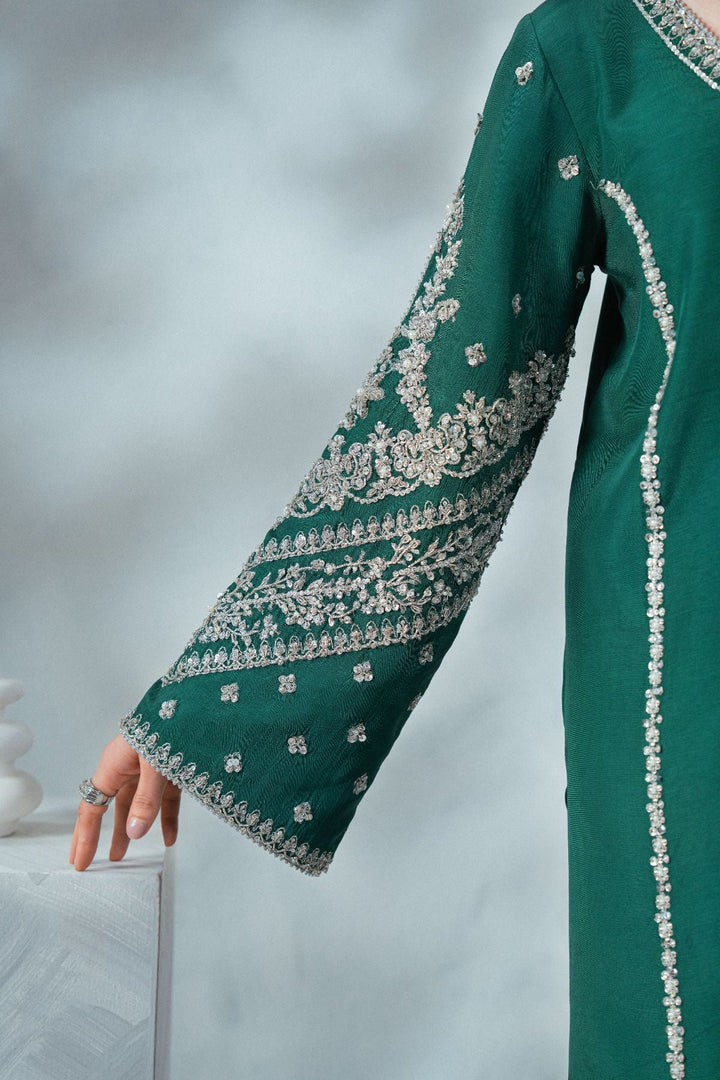 Soiree by Enzo Women RTW Hand work Silk 3 Piece Suit EMERALD WHISPER Festive Collection