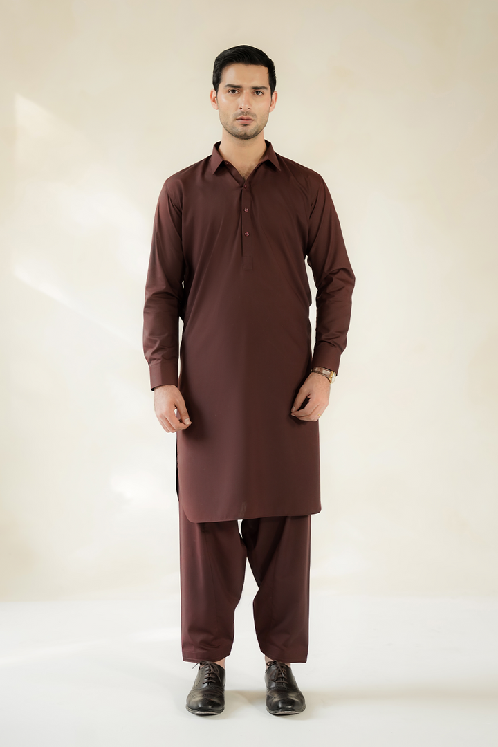 Divinely Crafted Men Cotton Shalwar Kameez Deep Maroon SK1225-DM - Summer Collection