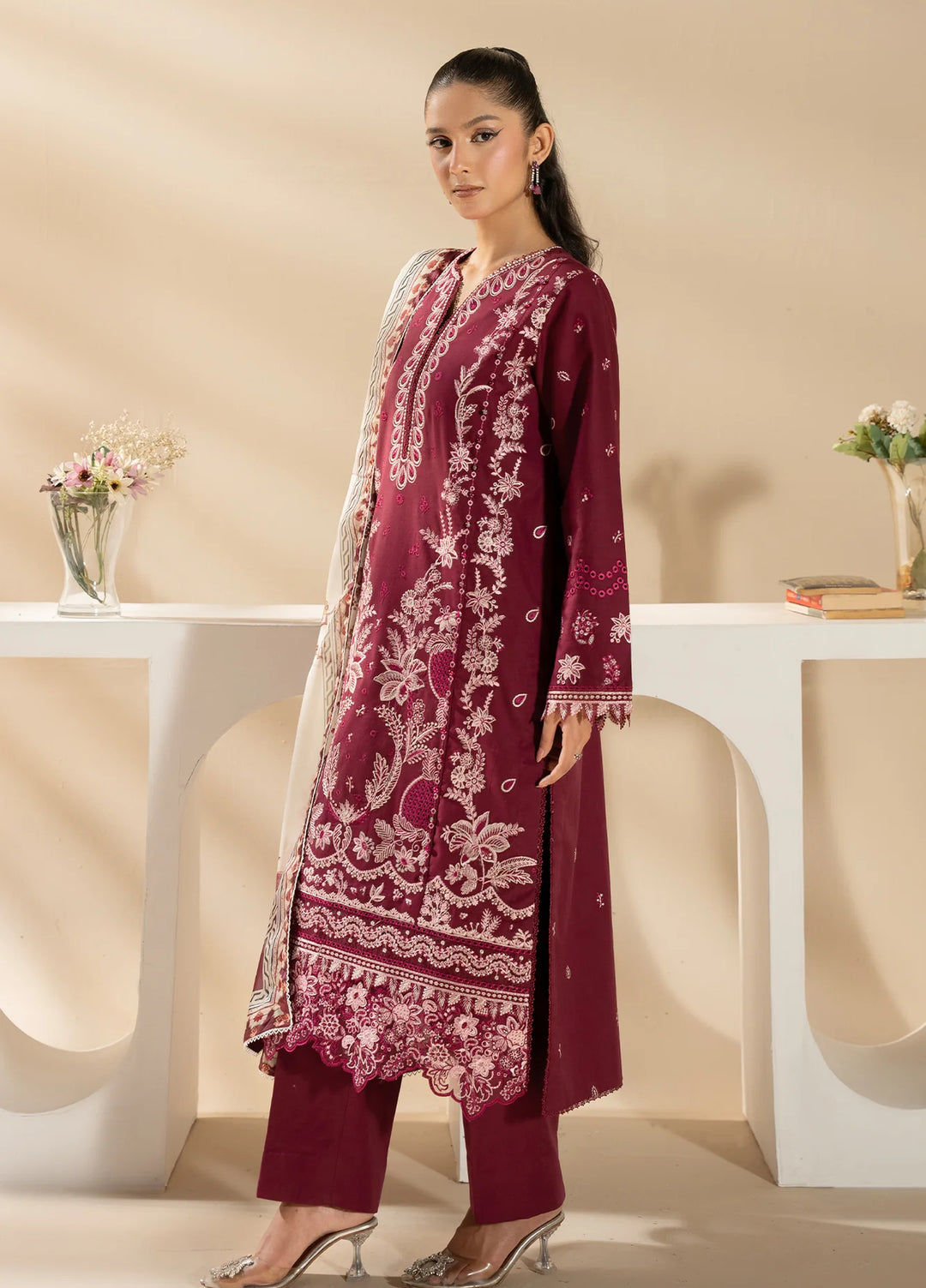 Uniluxe Unstitched Embroidered Lawn 3 Piece Suit LU00001 Scarlet Smile - Casual Collection
