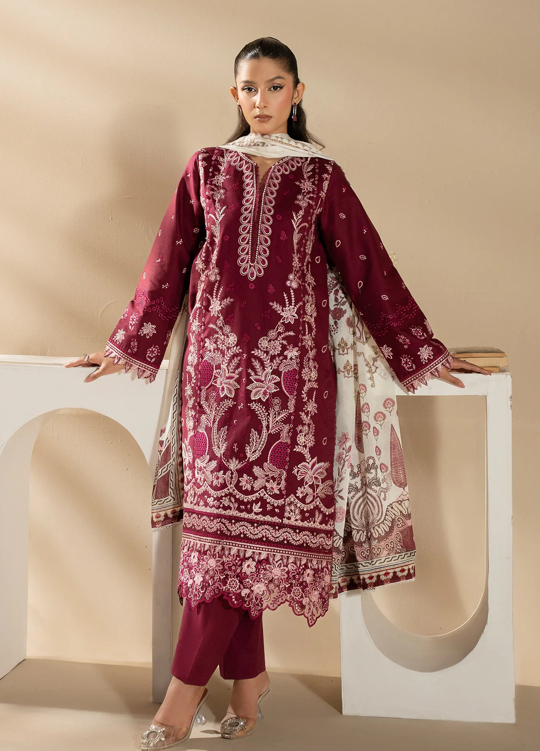 Uniluxe Unstitched Embroidered Lawn 3 Piece Suit LU00001 Scarlet Smile - Casual Collection