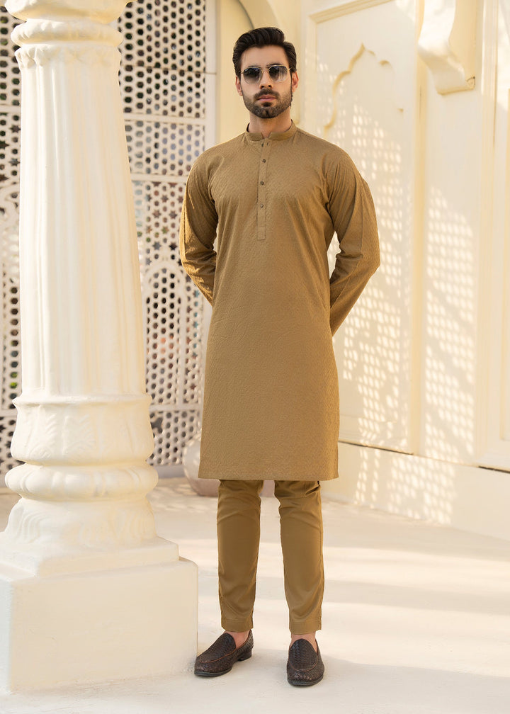 Noor e Eid by Buraq Mens RTW Embroidered Cotton 2 Piece Suit Brown Casual Collection