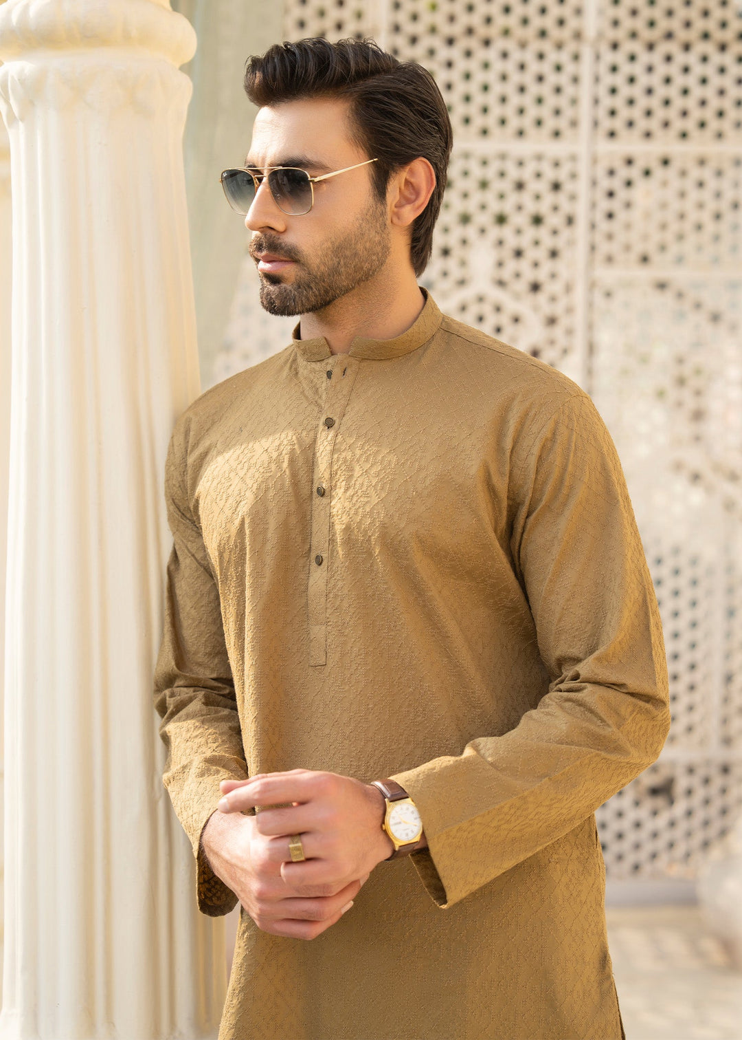 Noor e Eid by Buraq Mens RTW Embroidered Cotton 2 Piece Suit Brown Casual Collection