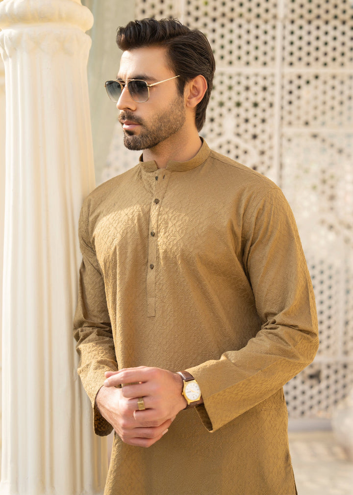 Noor e Eid by Buraq Mens RTW Embroidered Cotton 2 Piece Suit Brown Casual Collection