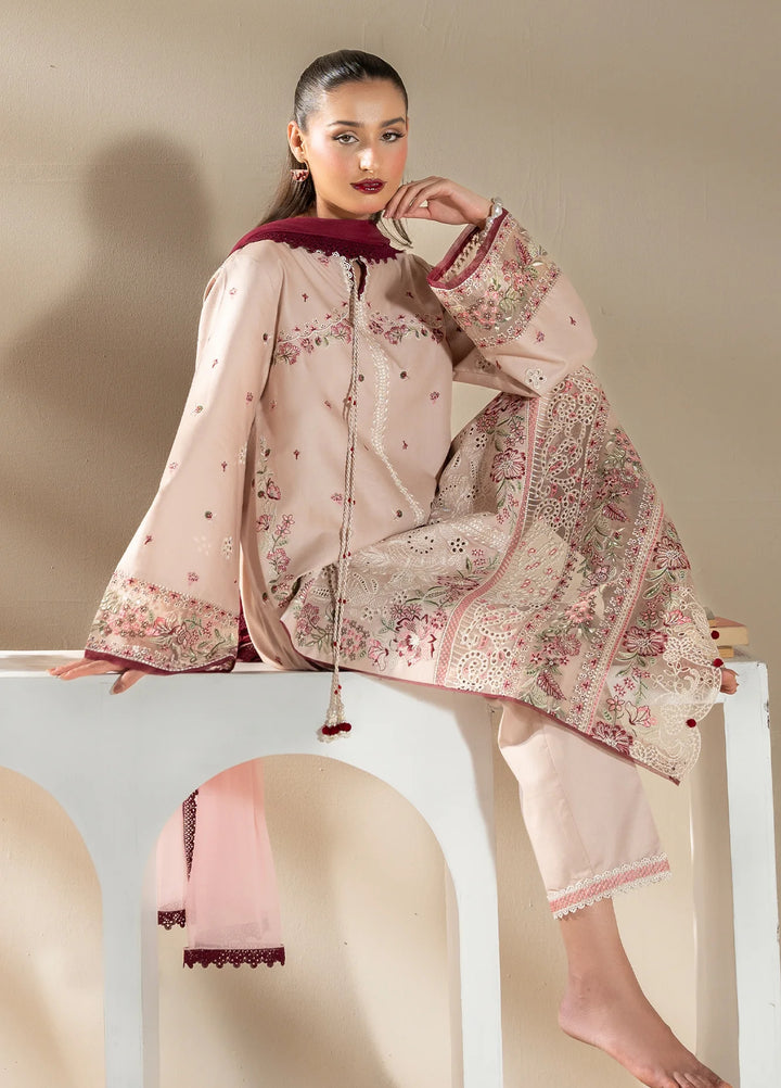 Uniluxe Unstitched Embroidered Lawn 3 Piece Suit LU00005 Peach Dust - Casual Collection