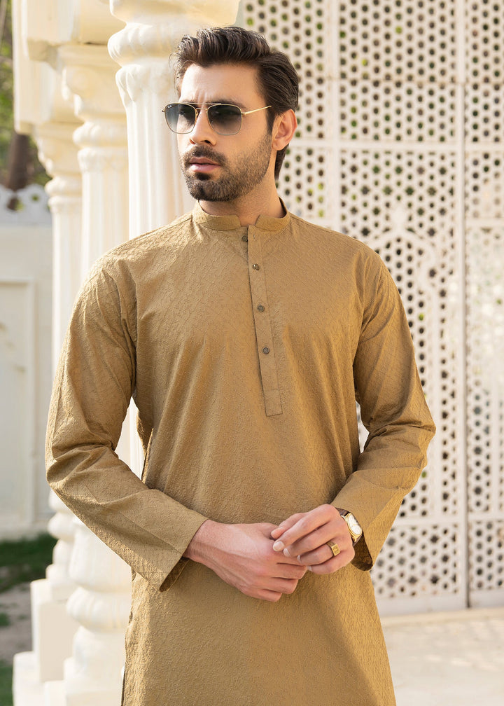 Noor e Eid by Buraq Mens RTW Embroidered Cotton 2 Piece Suit Brown Casual Collection