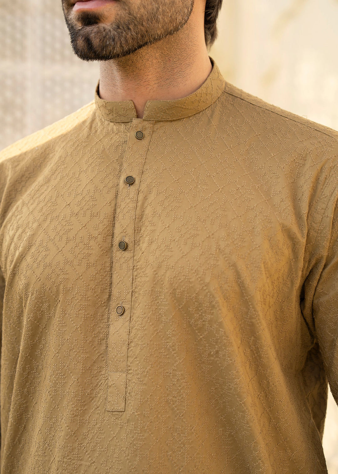 Noor e Eid by Buraq Mens RTW Embroidered Cotton 2 Piece Suit Brown Casual Collection