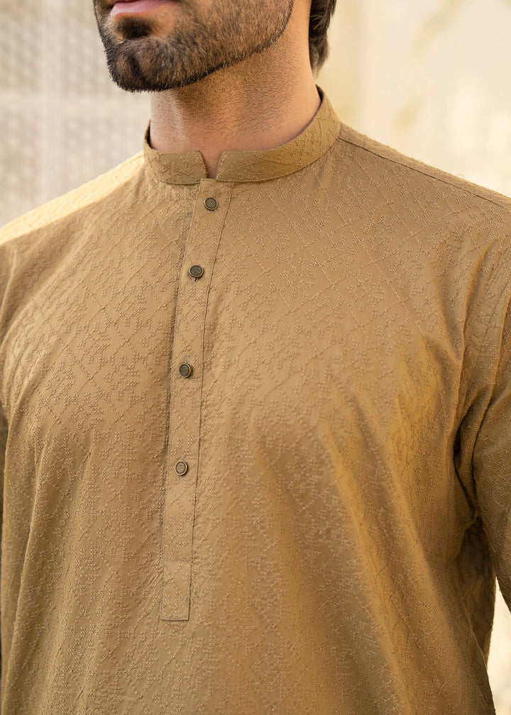 Noor e Eid by Buraq Mens RTW Embroidered Cotton 2 Piece Suit Brown Casual Collection
