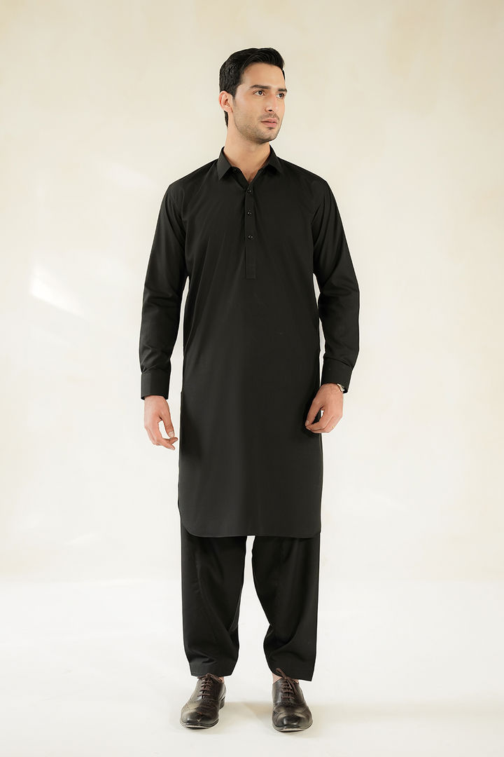Divinely Crafted Men Cotton Shalwar Kameez  Midnight Black SK1225-MB - Summer Collection