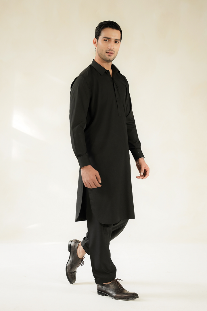 Divinely Crafted Men Cotton Shalwar Kameez  Midnight Black SK1225-MB - Summer Collection