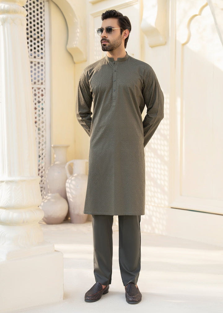 Noor e Eid by Buraq Mens RTW Embroidered Cotton 2 Piece Suit Green Casual Collection