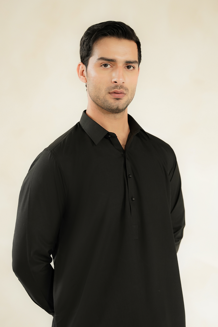 Divinely Crafted Men Cotton Shalwar Kameez  Midnight Black SK1225-MB - Summer Collection