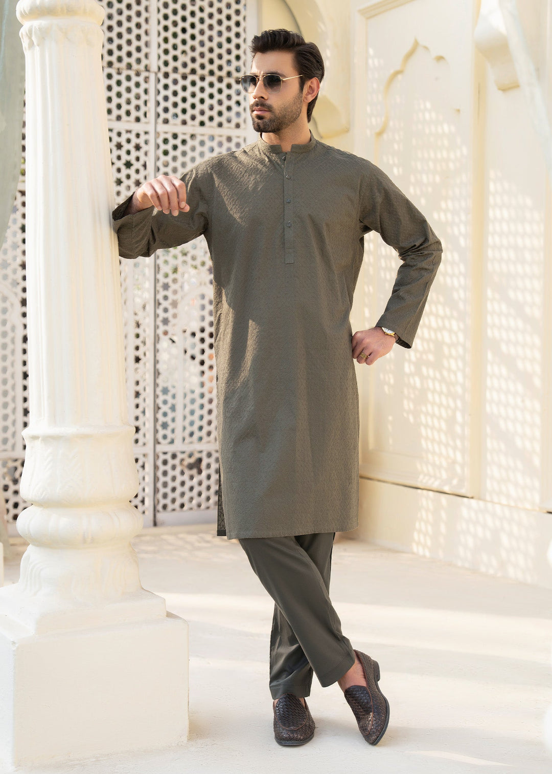 Noor e Eid by Buraq Mens RTW Embroidered Cotton 2 Piece Suit Green Casual Collection