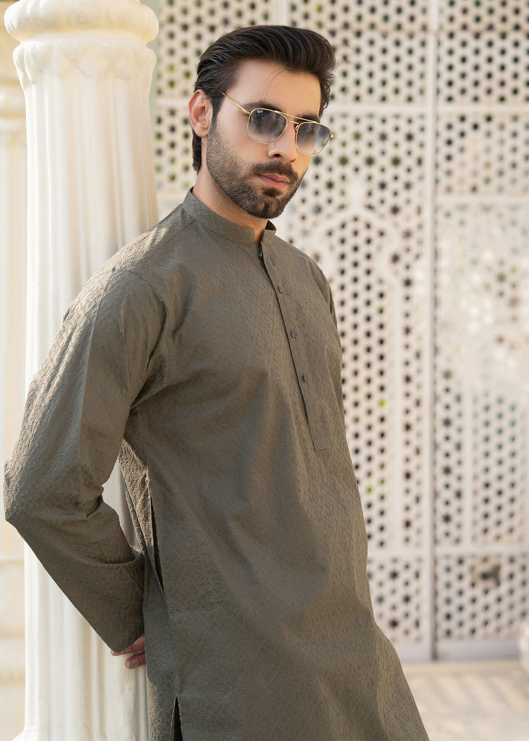 Noor e Eid by Buraq Mens RTW Embroidered Cotton 2 Piece Suit Green Casual Collection