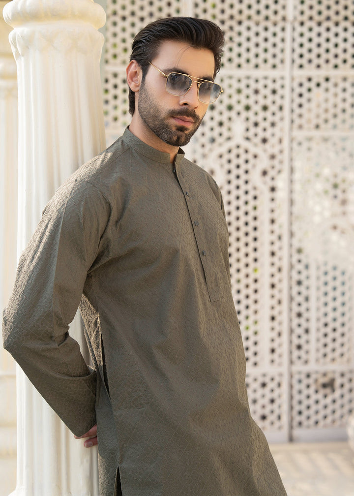 Noor e Eid by Buraq Mens RTW Embroidered Cotton 2 Piece Suit Green Casual Collection