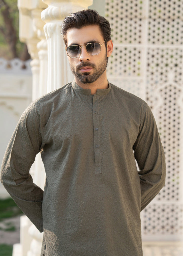 Noor e Eid by Buraq Mens RTW Embroidered Cotton 2 Piece Suit Green Casual Collection