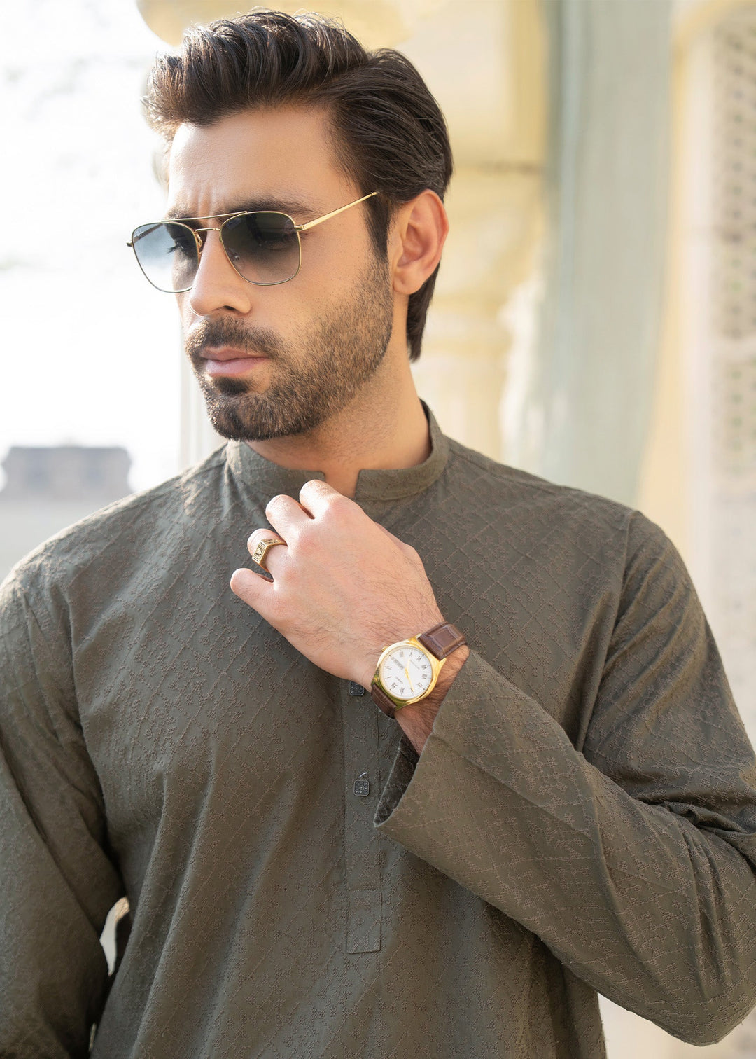 Noor e Eid by Buraq Mens RTW Embroidered Cotton 2 Piece Suit Green Casual Collection