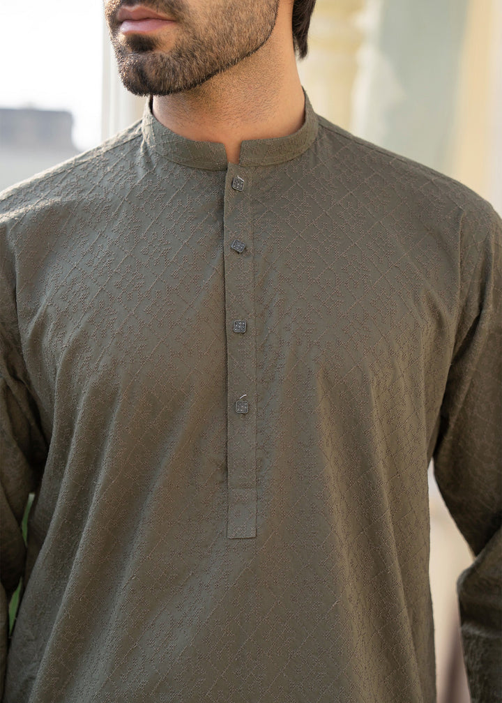 Noor e Eid by Buraq Mens RTW Embroidered Cotton 2 Piece Suit Green Casual Collection