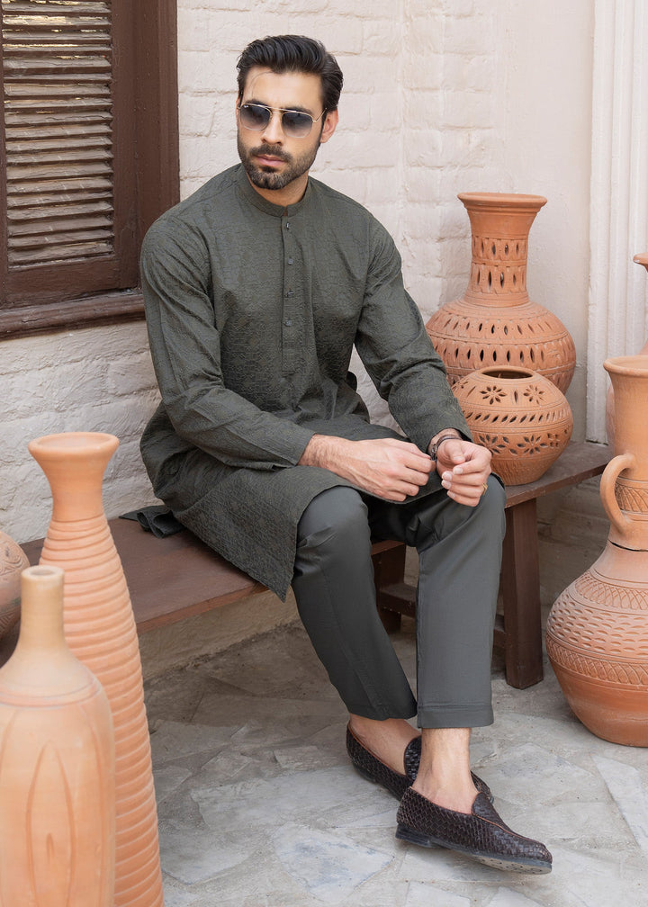 Noor e Eid by Buraq Mens RTW Embroidered Cotton 2 Piece Suit Gray Casual Collection