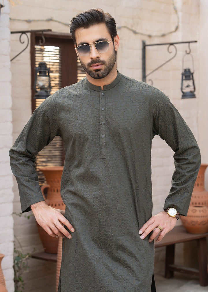 Noor e Eid by Buraq Mens RTW Embroidered Cotton 2 Piece Suit Gray Casual Collection