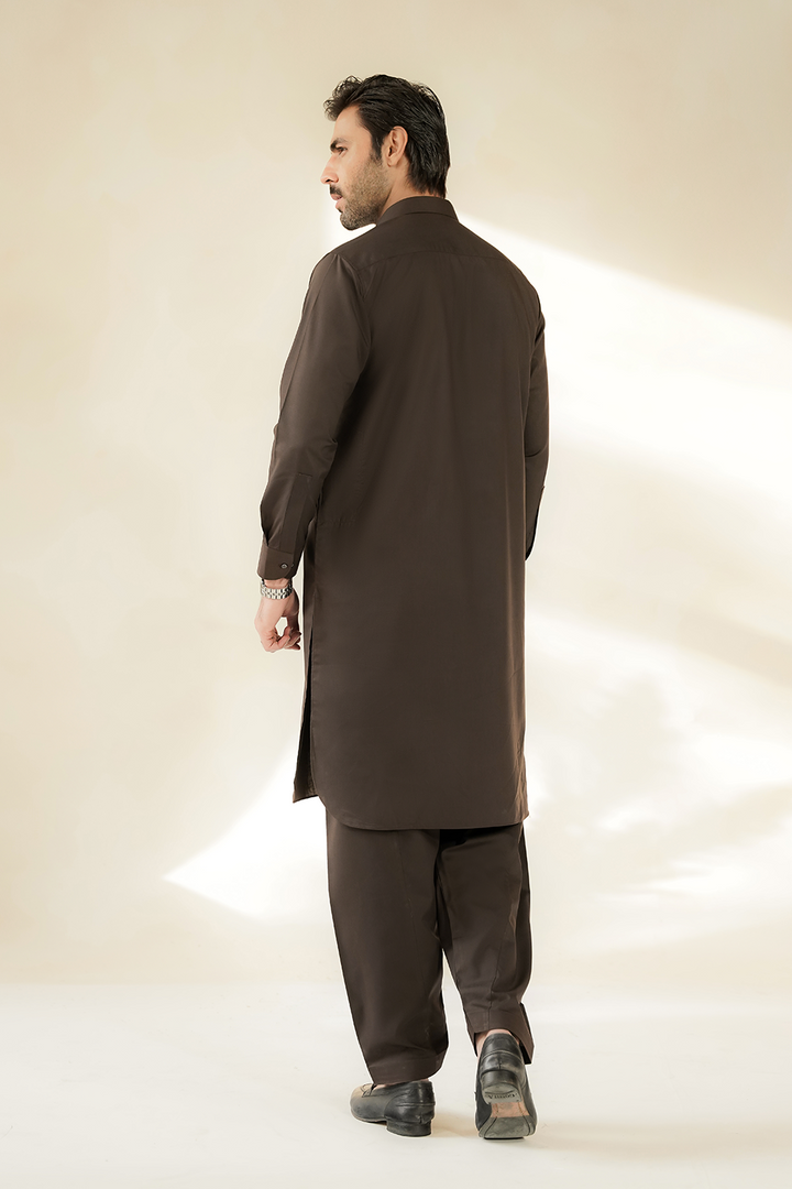 Divinely Crafted Men Cotton Shalwar Kameez Coffee Brown SK1225-CB - Summer Collection
