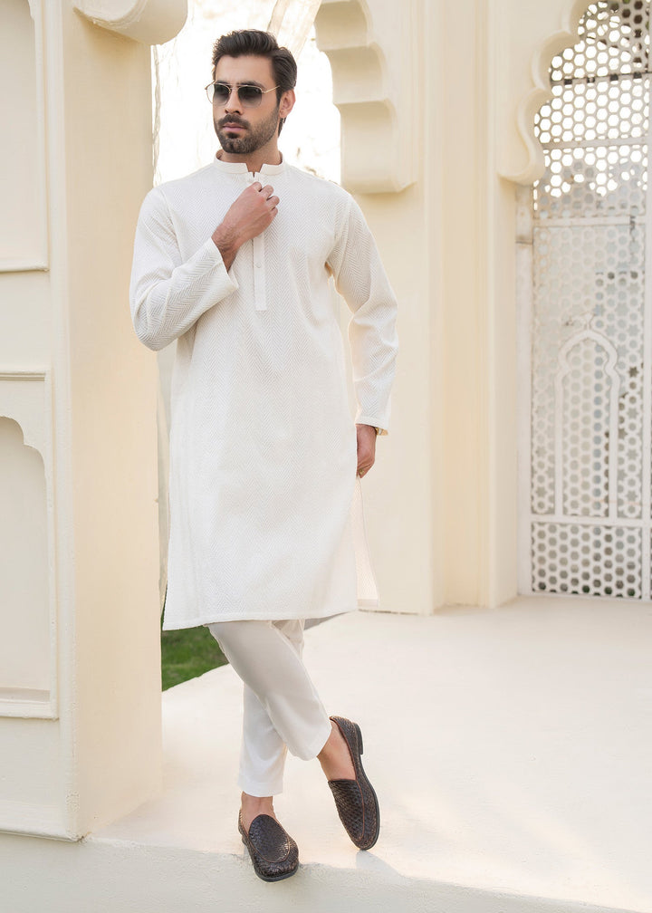 Noor e Eid by Buraq Mens RTW Embroidered Cotton 2 Piece Suit B-White Casual Collection