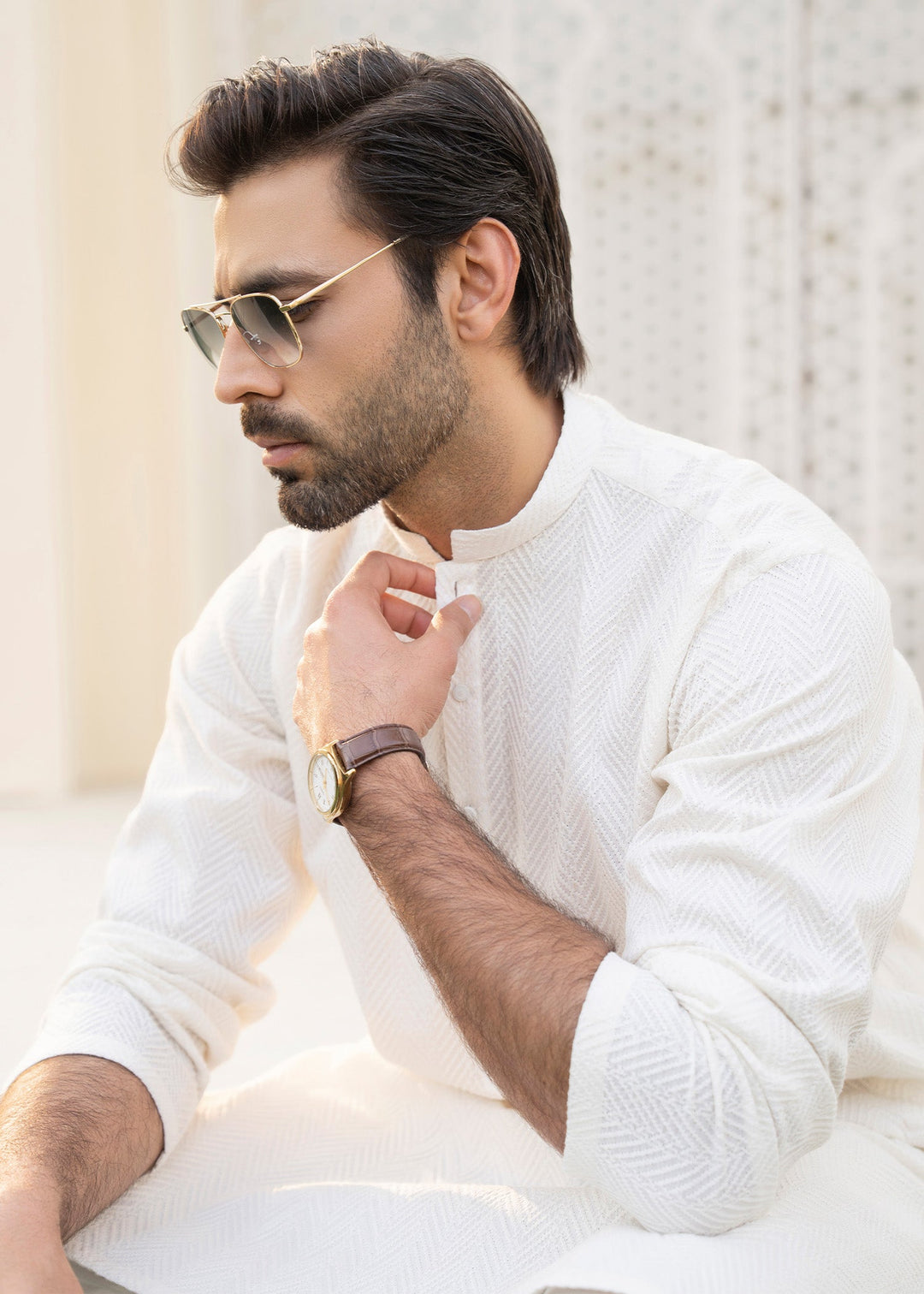 Noor e Eid by Buraq Mens RTW Embroidered Cotton 2 Piece Suit B-White Casual Collection
