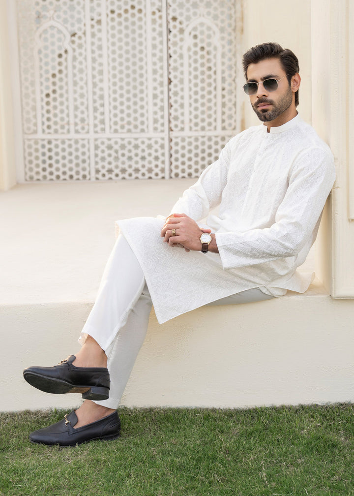 Noor e Eid by Buraq Mens RTW Embroidered Cotton 2 Piece Suit Uni-White Casual Collection