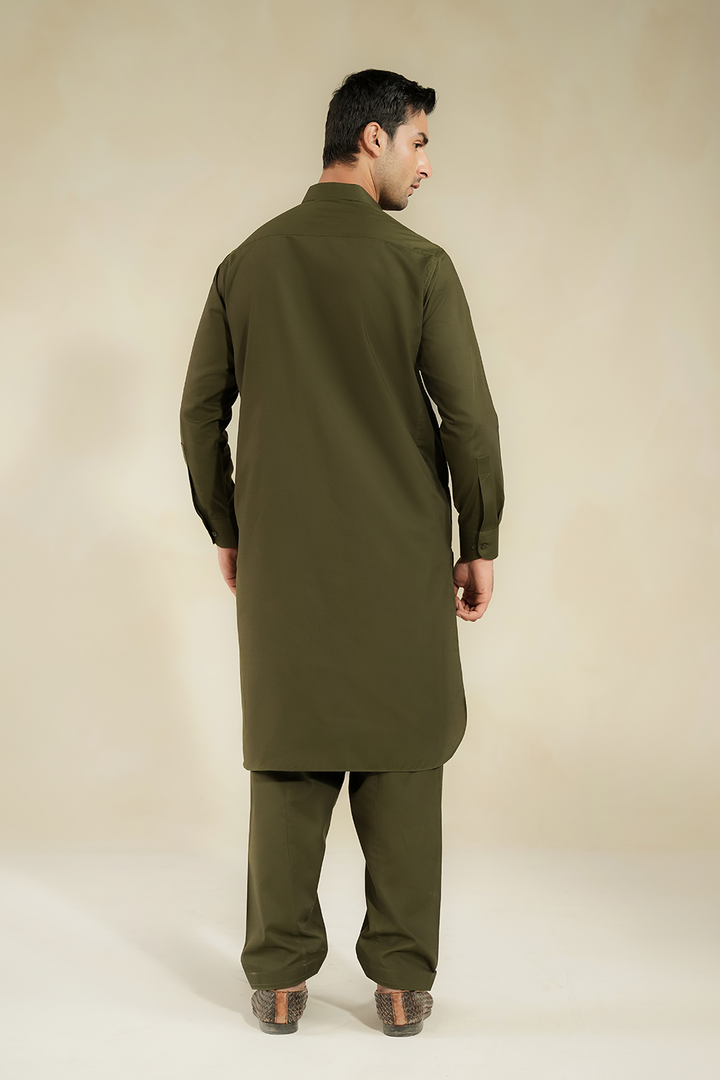 Divinely Crafted Men Cotton Shalwar Kameez Regal Olive SK1225-RO - Summer Collection