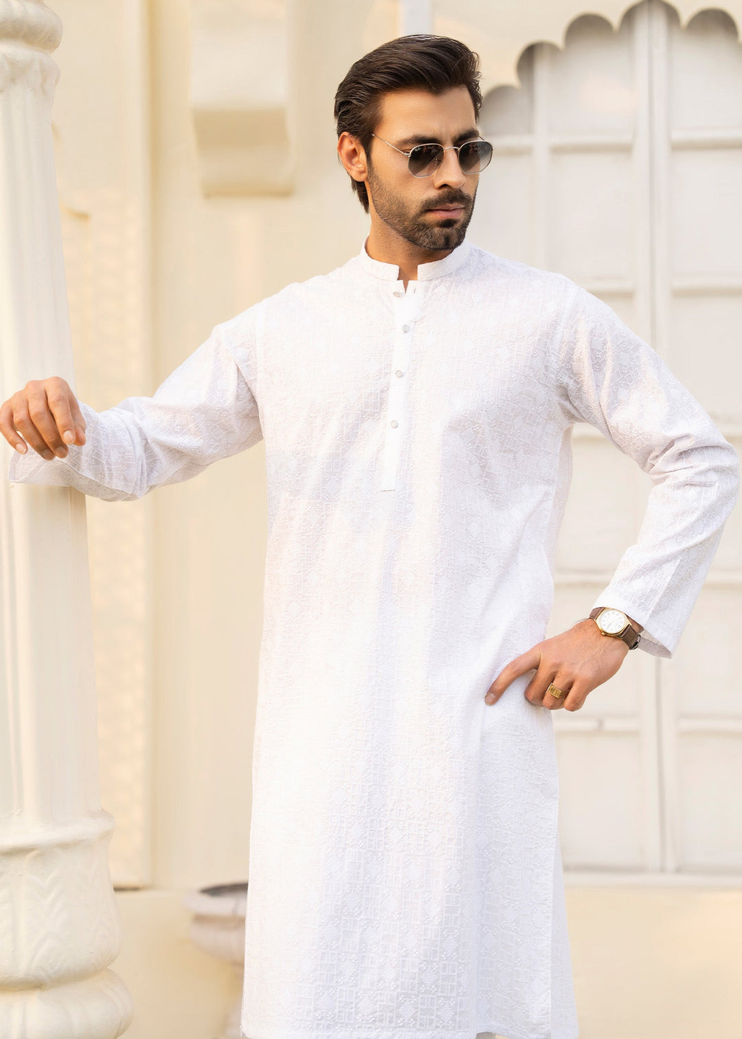 Noor e Eid by Buraq Mens RTW Embroidered Cotton 2 Piece Suit White Casual Collection