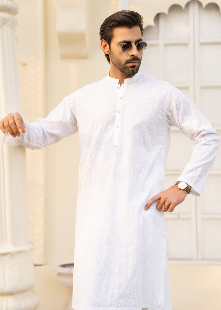 Noor e Eid by Buraq Mens RTW Embroidered Cotton 2 Piece Suit White Casual Collection