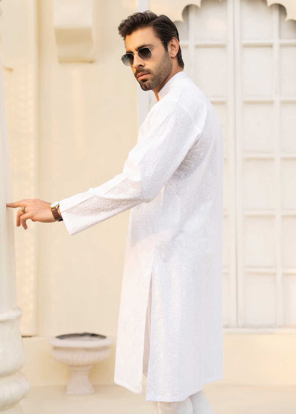 Noor e Eid by Buraq Mens RTW Embroidered Cotton 2 Piece Suit White Casual Collection